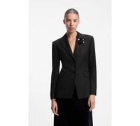 HUGO Blazer coupe Regular à fines rayures et broche fleur à sequins - Style Asmalla, 50570535 Noir 40
