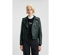 HUGO Blouson de motard droit en cuir avec fermetures éclair - Style Lujana, 50551255 Vert sombre M