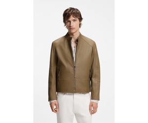HUGO Blouson de motard Slim en cuir lisse - Style Likos, 50564039 Beige S