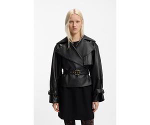 HUGO Blouson en cuir coupe décontractée avec ceinture - Style Lanitte, 50560068 Noir M