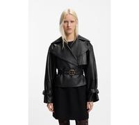 HUGO Blouson en cuir coupe décontractée avec ceinture - Style Lanitte, 50560068 Noir XS