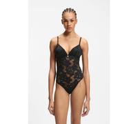 HUGO Body en dentelle à fleurs avec logo empilé - Style BLOOM LACE BODYSUIT, 50561602 Noir L