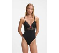 HUGO Body en dentelle et en résille avec étiquette logo rouge - Style SAVANA BODYSUIT P, 50570667 Noir XS