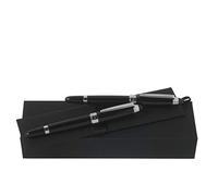 Hugo Boss ICON HPPR501 Lot de 2 stylos plume et stylo roller en noir et argent, coffret cadeau pour homme/femme, pour toutes les occasions, 1 pièce