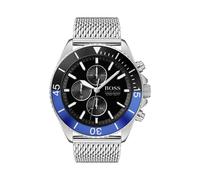 Hugo Boss Ocean Edition - Montre Homme, Chronographe 46 mm, Cadran noir, Bracelet acier maille, 10 ATM