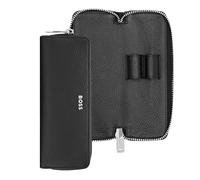 BOSS Étui à stylos en cuir grainé avec logo en métal - Style Zipped double pen case Classic Grained B, 58218941 Noir pcs.