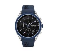 Hugo Boss Velocity 1513717 - Montre Homme: boîtier acier 44 mm, cadran noir, bracelet silicone bleu, 5 ATM, date, quartz