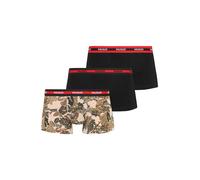 HUGO Lot de trois boxers courts en coton stretch avec taille logotée - Style TRUNK TR PLANET DES, 50545668 Noir / Beige M
