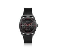 HUGO Montre Analogique Multifunction à Quartz pour Homme Collection #Bright Sport avec Bracelet en Cuir Noir - 1530423