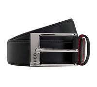 HUGO Ceinture Barney cuir verni noir / boucle argent doublure rouge Taille 85