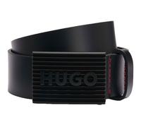 HUGO Hommes Gilad Sz35 Ceinture en cuir italien avec boucle plate logotée noir mat