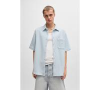 HUGO Chemise à manches courtes en coton mélangé à la structure gaufrée - Style Ebronn, 50540316 bleu clair XS