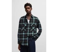 HUGO Chemise Oversize en flanelle de coton à carreaux - Style Ebolt, 50534169 Noir à motif XS