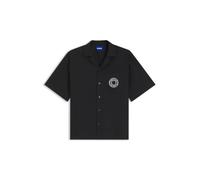 HUGO Chemise Relaxed avec imprimé poitrine et col à revers - Style Eligino, 50566624 Noir M