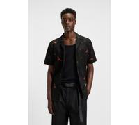 HUGO Chemise Relaxed en popeline de coton imprimée - Style Ellino, 50545328 Noir XS