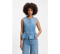 HUGO Chemisier sans manches Regular en denim avec ourlet péplum - Style Gimma, 50563534 Bleu XL