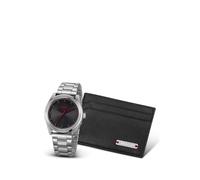 HUGO Coffret cadeau avec porte-cartes en cuir et montre à cadran noir - Style #BRIGHT - GIFTSET, HB1570175 Argent pcs.