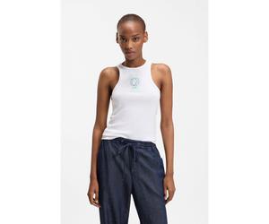 HUGO Débardeur côtelé en coton avec logo artistique - Style Dimartini_B, 50560792 Blanc L