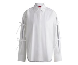 Hugo, Femme, Blouses et Chemises, Blanc, Taille: 42 FR Blouse Classique en Coton à Manches