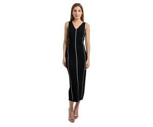 Hugo, Femme, Robes, Noir, Taille: 38 FR Robe Longue Noire avec Ligne Rouge