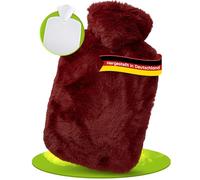 Hugo Frosch Bouillotte classique 1,8 l - Fabriquée en Allemagne - Avec housse en peluche douillette - Rouge d'automne - Grande bouteille de lit anti-fuite - Durable et avec housse lavable
