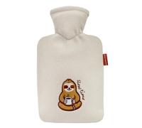 Hugo Frosch Bouillotte classique 1,8 l - Fabriquée en Allemagne - Avec housse en polaire douce - Paresseux gris/marron - Grande bouteille de lit anti-fuite et inodore - Durable et avec housse lavable
