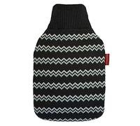 Hugo Frosch Bouillotte classique 1,8 l - Fabriquée en Allemagne - Avec housse en tricot doux gris - Motif zigzag - Grande bouteille de lit anti-fuite et inodore - Avec housse lavable