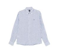 Hugo - H-Liam Button-down Linen Striped Shirt - Homme - Chemises - Bleu - Taille: L