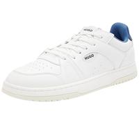 HUGO Hadrian Tenn Baskets à Lacets en Cuir synthétique avec Logo Taille, Blanc Ouvert 114, 39 EU