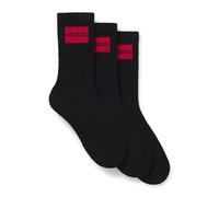 HUGO Hommes 3P QS RIB LABEL CC Lot de trois paires de chaussettes courtes avec étiquettes logotées rouges