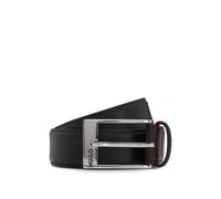 HUGO Ceinture Barney cuir verni noir / boucle argent doublure rouge Taille 85