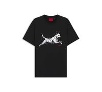 HUGO T-shirt en jersey de coton avec motif animal artistique - Style Dirunn, 50564143 Noir M