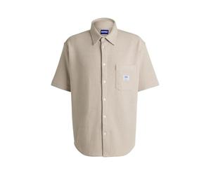 HUGO Hommes Ebronn Chemise à Manches Courtes en Coton mélangé à la Structure gaufrée