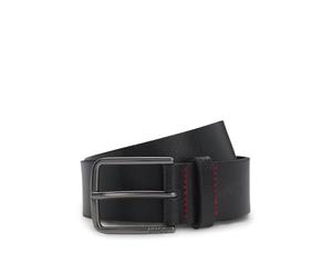 HUGO Hommes Gerik-Lam Sz35 Ceinture en cuir embossé avec boucle à ardillon teinte argentée brossée
