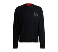 HUGO Hommes San Cassio-L Pull en Laine Vierge mélangée chinée avec Logo revisité