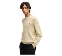 HUGO Hommes San Cassius-C1 Pull en Coton avec étiquette logotée Rouge