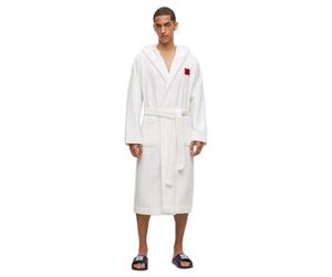HUGO Hommes Terry Gown Hooded Peignoir en Molleton de Coton avec étiquette logotée Rouge