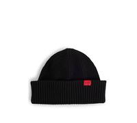 HUGO Hommes Xush Bonnet en Maille côtelée de Laine mélangée avec étiquette logotée