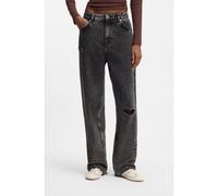 HUGO Jean Relaxed en denim rigide noir effet usé - Style Leni_B, 50556525 Noir 26/32