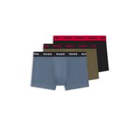 HUGO Lot de trois boxers courts en coton stretch avec taille logotée - Style TRUNK TRIPLET PACK, 50532611 Noir / Vert / Bleu M