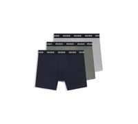 HUGO Lot de trois boxers longs en coton stretch à taille régulière - Style BOXERBR TRIPLET PACK, 50532613 Bleu / Gris L