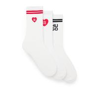 HUGO Lot de trois paires de chaussettes courtes côtelées à logos - Style 3P QS LOVE YOU CC W, 50553452 Blanc 35-38