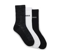 HUGO Lot de trois paires de chaussettes courtes en coton mélangé avec logos - Style 3P QS LOGO PIQUET CC, 50553208 Blanc / Noir 39-42