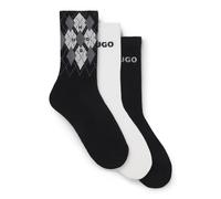 HUGO Lot de trois paires de chaussettes en coton mélangé - Style 3P QS RIB ARGYLE CC, 50543138 Blanc / Noir 39-42