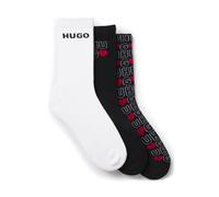 HUGO Lot de trois paires de chaussettes mi-hautes avec logos - Style 3P QS VALENTINE CC, 50553206 Noir / Blanc 39-42