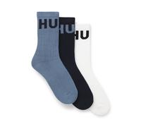HUGO Lot de trois paires de chaussettes mi-mollet côtelées à logos - Style 3P QS ICONIC CC, 50531517 Blanc / Bleu 39-42
