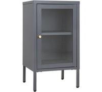 HUGO - Meuble d'appoint 1 Porte Vitrée en Métal Laqué Gris Foncé -