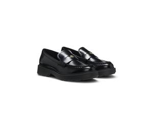 HUGO Mocassins en cuir avec finition Penny et logo empilé - Style Angey_Mocc_aclt, 50573780 Noir 36
