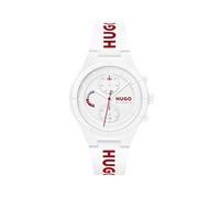 HUGO Montre Analogique Multifunction à Quartz pour Homme Collection #LIT Multi avec Bracelet en Silicone Blanc avec Détails Rouges - 1530406