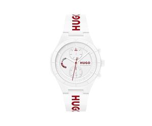 HUGO Montre Analogique Multifunction à Quartz pour Homme Collection #LIT Multi avec Bracelet en Silicone Blanc avec Détails Rouges - 1530406